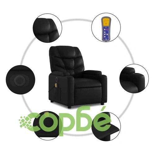 Електрически изправящ масажен реклайнер стол, черен, еко кожа ➤ топ цена ➤ sorbe.bg