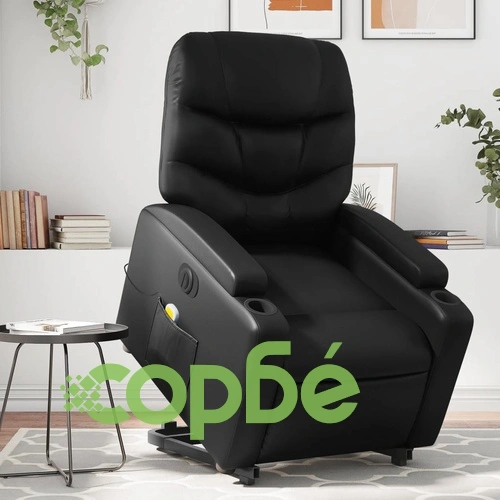 Електрически изправящ масажен реклайнер стол, черен, еко кожа ➤ топ цена ➤ sorbe.bg