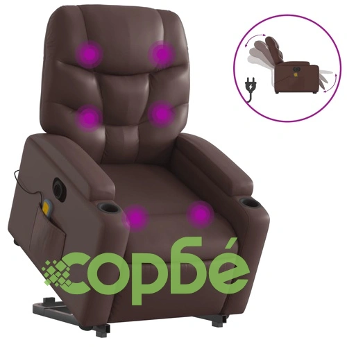 Електрически изправящ масажен реклайнер стол, кафяв, еко кожа ➤ топ цена ➤ sorbe.bg