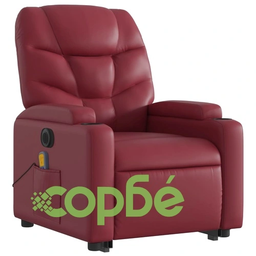 Електрически изправящ масажен реклайнер, виненочервен, еко кожа ➤ топ цена ➤ sorbe.bg