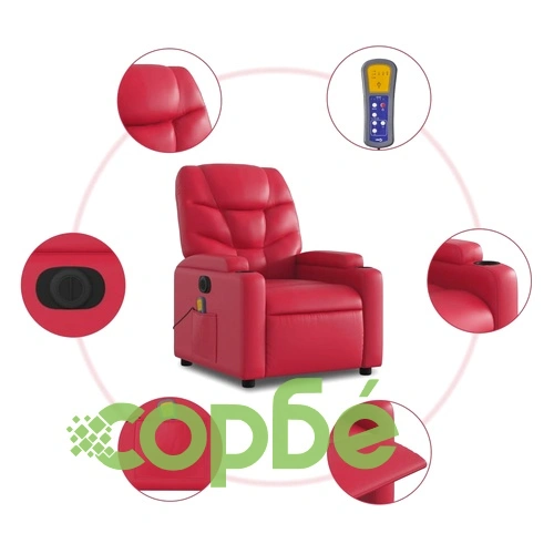 Електрически изправящ масажен реклайнер стол, червен, еко кожа ➤ топ цена ➤ sorbe.bg