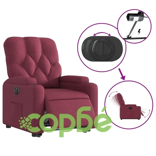 Електрически изправящ реклайнер стол, виненочервен, текстил ➤ топ цена ➤ sorbe.bg