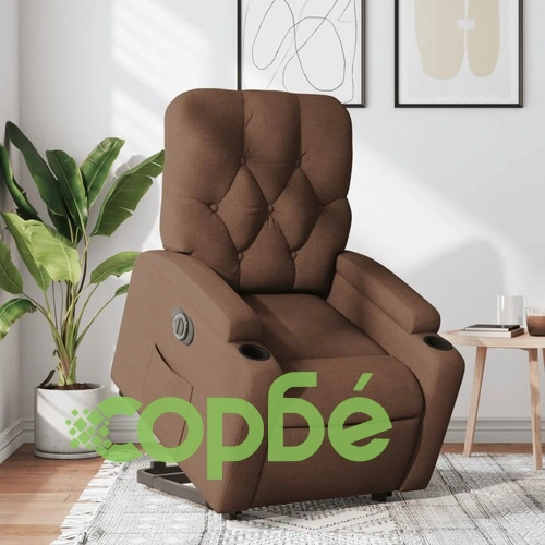 Електрически изправящ реклайнер стол, кафяв, текстил ➤ топ цена ➤ sorbe.bg