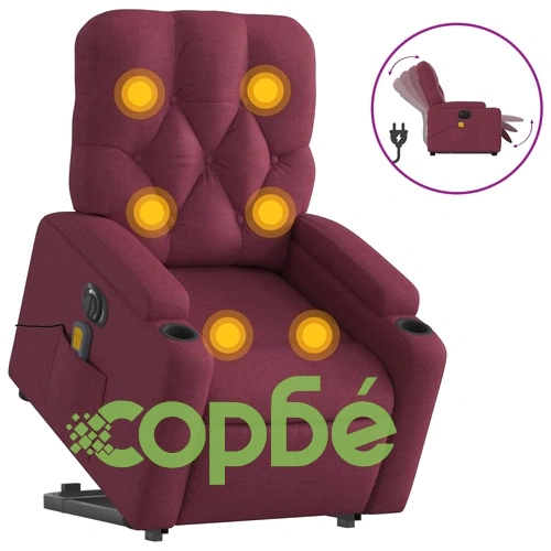 Електрически изправящ масажен реклайнер виненочервен текстил ➤ топ цена ➤ sorbe.bg