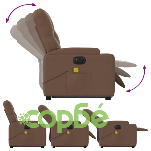 Електрически изправящ масажен реклайнер стол кафяв текстил ➤ топ цена ➤ sorbe.bg