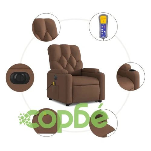 Електрически изправящ масажен реклайнер стол кафяв текстил ➤ топ цена ➤ sorbe.bg