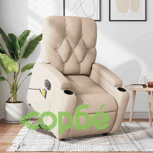 Електрически изправящ масажен реклайнер стол кремав текстил ➤ топ цена ➤ sorbe.bg