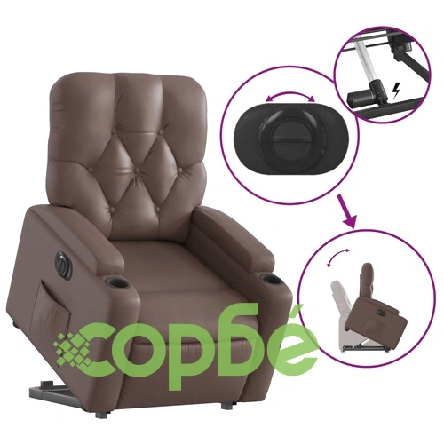 Електрически изправящ реклайнер стол, кафяв, изкуствена кожа ➤ топ цена ➤ sorbe.bg