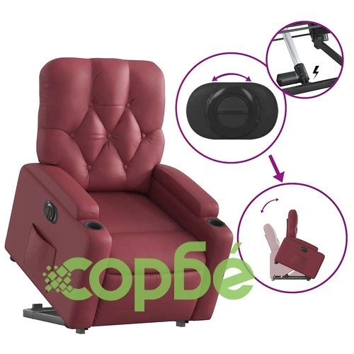 Електрически изправящ реклайнер стол, виненочервен, еко кожа ➤ топ цена ➤ sorbe.bg