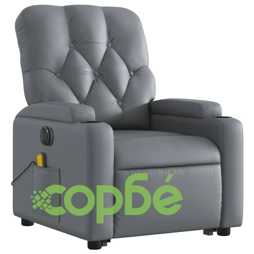 Електрически изправящ масажен реклайнер стол, сив, еко кожа ➤ топ цена ➤ sorbe.bg