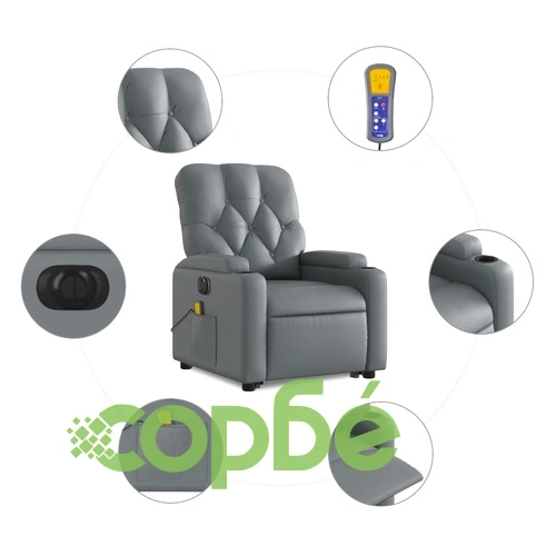 Електрически изправящ масажен реклайнер стол, сив, еко кожа ➤ топ цена ➤ sorbe.bg