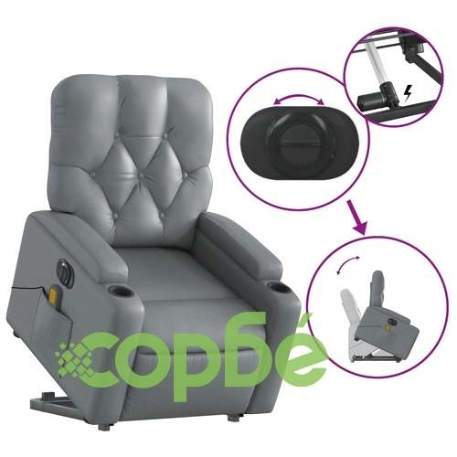 Електрически изправящ масажен реклайнер стол, сив, еко кожа ➤ топ цена ➤ sorbe.bg