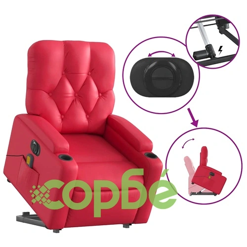 Електрически изправящ масажен реклайнер стол, червен, еко кожа ➤ топ цена ➤ sorbe.bg