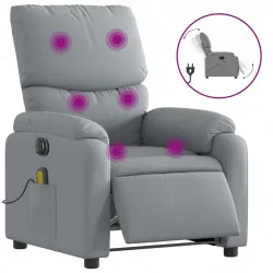 Електрически масажен реклайнер стол, светлосив, текстил