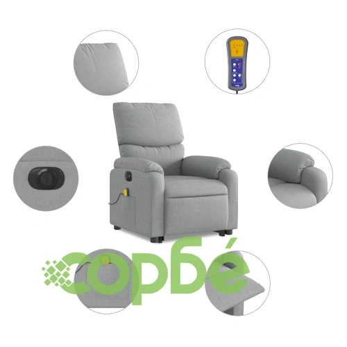 Електрически изправящ масажен реклайнер стол светлосив текстил ➤ топ цена ➤ sorbe.bg