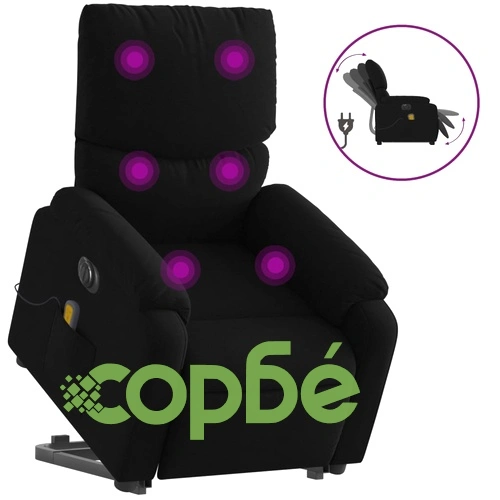 Електрически изправящ масажен реклайнер стол черен текстил ➤ топ цена ➤ sorbe.bg