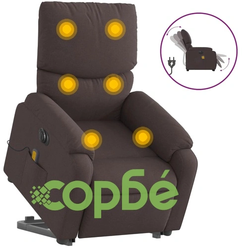 Електрически изправящ масажен реклайнер стол тъмнокафяв текстил ➤ топ цена ➤ sorbe.bg