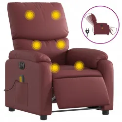 Електрически масажен накланящ стол виненочервен изкуствена кожа