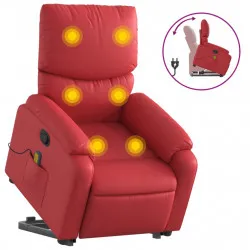 Изправящ масажен реклайнер стол, червен, изкуствена кожа