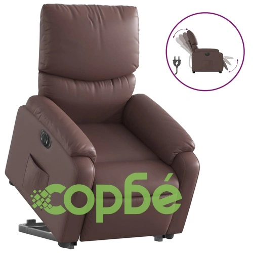 Електрически изправящ реклайнер стол, кафяв, изкуствена кожа ➤ топ цена ➤ sorbe.bg