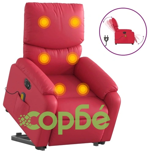 Електрически изправящ масажен реклайнер стол, червен, еко кожа ➤ топ цена ➤ sorbe.bg