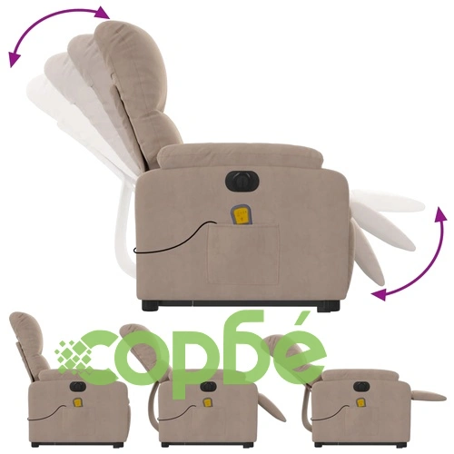 Електрически изправящ масажен реклайнер, таупе, микрофибър ➤ топ цена ➤ sorbe.bg