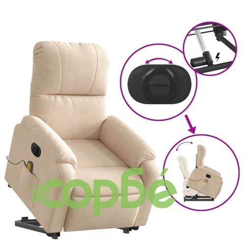 Електрически изправящ масажен реклайнер, кремав, микрофибър ➤ топ цена ➤ sorbe.bg