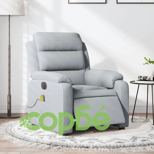 Електрически масажен реклайнер стол, светлосив, текстил ➤ топ цена ➤ sorbe.bg