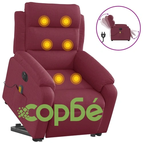 Електрически изправящ масажен реклайнер виненочервен текстил ➤ топ цена ➤ sorbe.bg