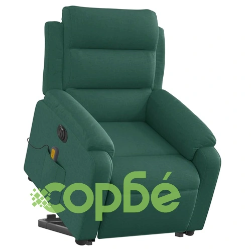 Електрически изправящ масажен реклайнер стол тъмнозелен текстил ➤ топ цена ➤ sorbe.bg
