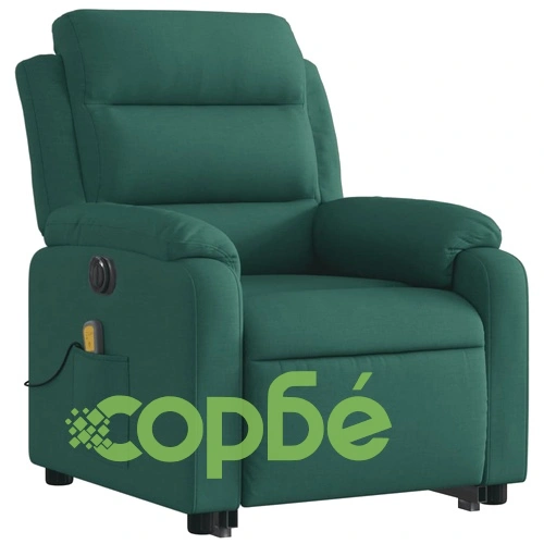 Електрически изправящ масажен реклайнер стол тъмнозелен текстил ➤ топ цена ➤ sorbe.bg