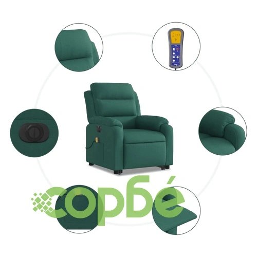 Електрически изправящ масажен реклайнер стол тъмнозелен текстил ➤ топ цена ➤ sorbe.bg