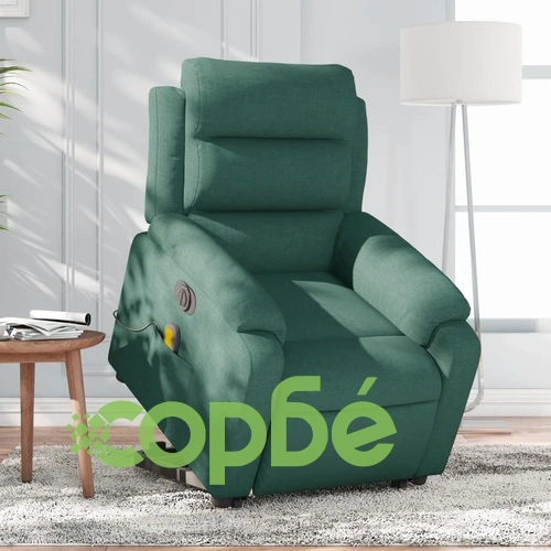 Електрически изправящ масажен реклайнер стол тъмнозелен текстил ➤ топ цена ➤ sorbe.bg