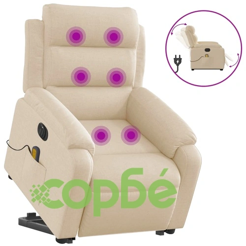 Електрически изправящ масажен реклайнер стол кремав текстил ➤ топ цена ➤ sorbe.bg