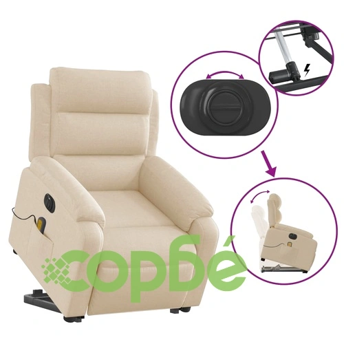 Електрически изправящ масажен реклайнер стол кремав текстил ➤ топ цена ➤ sorbe.bg