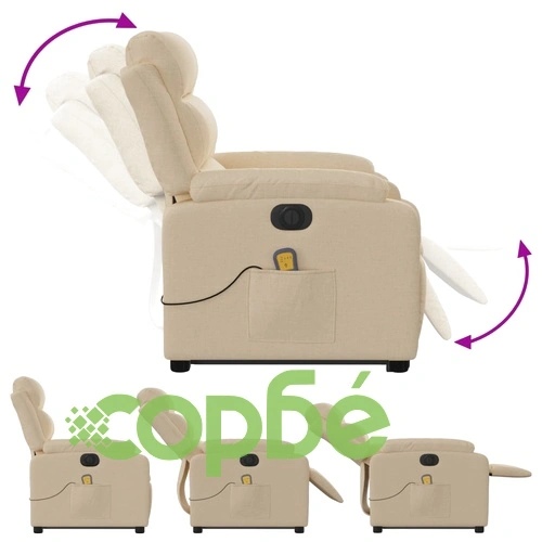 Електрически изправящ масажен реклайнер стол кремав текстил ➤ топ цена ➤ sorbe.bg