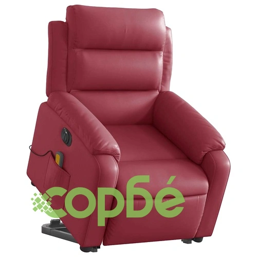 Електрически изправящ масажен реклайнер, виненочервен, еко кожа ➤ топ цена ➤ sorbe.bg