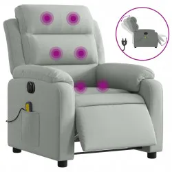 Електрически масажен реклайнер стол, светлосив, кадифе