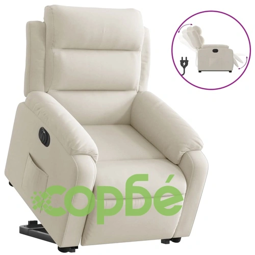 Електрически изправящ реклайнер стол, кремав, кадифе ➤ топ цена ➤ sorbe.bg