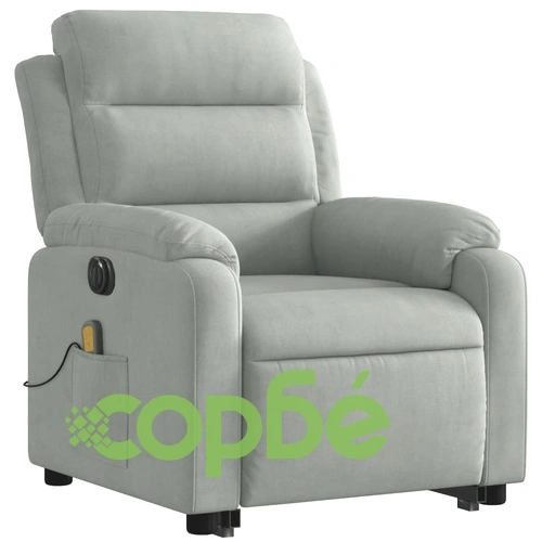 Електрически изправящ масажен реклайнер стол, светлосив, кадифе ➤ топ цена ➤ sorbe.bg