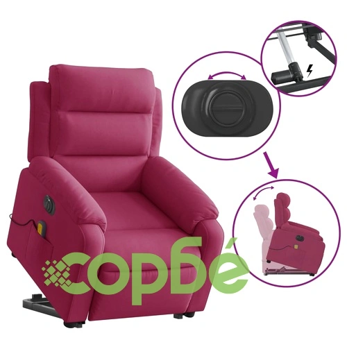 Електрически изправящ масажен реклайнер виненочервен кадифе ➤ топ цена ➤ sorbe.bg
