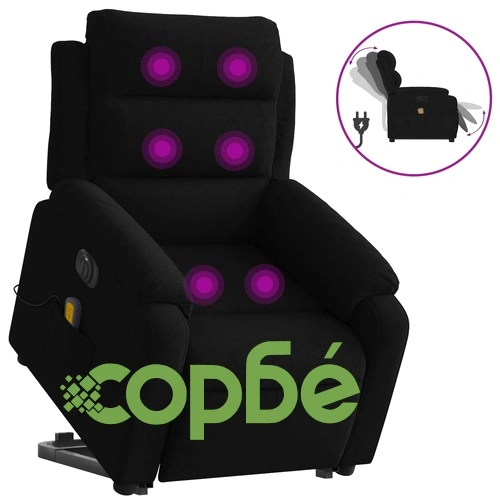 Електрически изправящ масажен реклайнер стол, черен, кадифе ➤ топ цена ➤ sorbe.bg