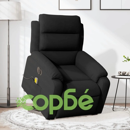 Електрически изправящ масажен реклайнер стол, черен, кадифе ➤ топ цена ➤ sorbe.bg