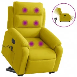 Електрически изправящ масажен реклайнер стол, жълт, кадифе
