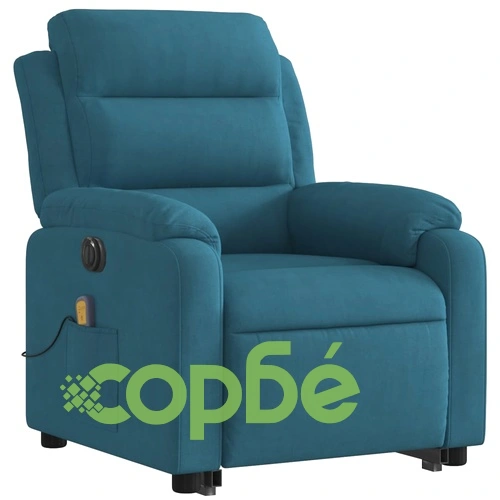 Електрически изправящ масажен реклайнер стол, син, кадифе ➤ топ цена ➤ sorbe.bg