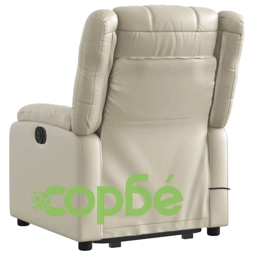 Електрически изправящ масажен реклайнер стол, кремав, еко кожа ➤ топ цена ➤ sorbe.bg