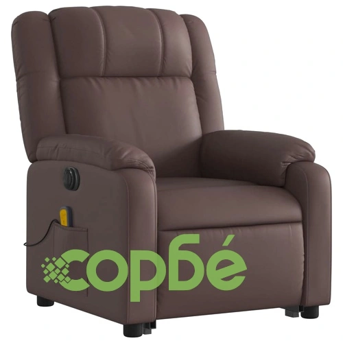 Електрически изправящ масажен реклайнер стол, кафяв, еко кожа ➤ топ цена ➤ sorbe.bg