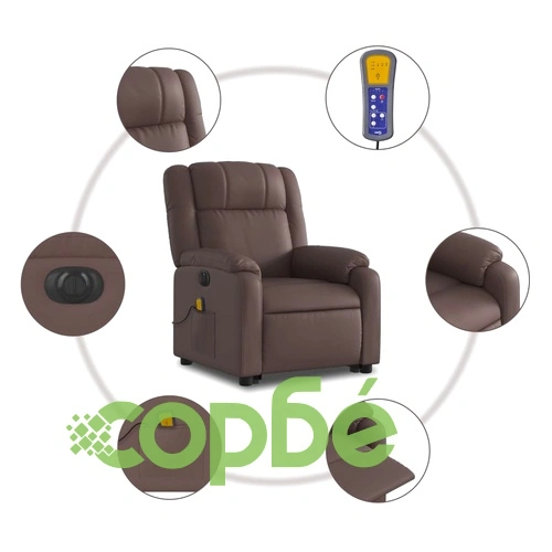 Електрически изправящ масажен реклайнер стол, кафяв, еко кожа ➤ топ цена ➤ sorbe.bg