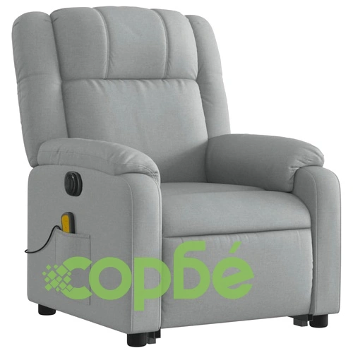 Електрически изправящ масажен реклайнер стол светлосив текстил ➤ топ цена ➤ sorbe.bg