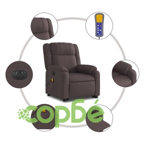 Електрически изправящ масажен реклайнер стол тъмнокафяв текстил ➤ топ цена ➤ sorbe.bg